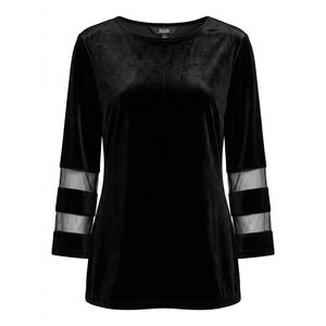 NEW Slim Factor Investments Women's LARGE Black Velvet Mesh Sleeve Tunic Blouse